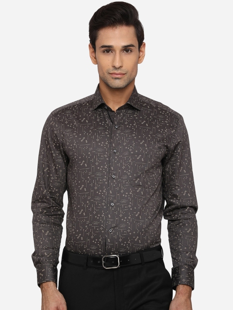 

Greenfibre Men Grey & White Slim Fit Opaque Printed Pure Cotton Party Shirt