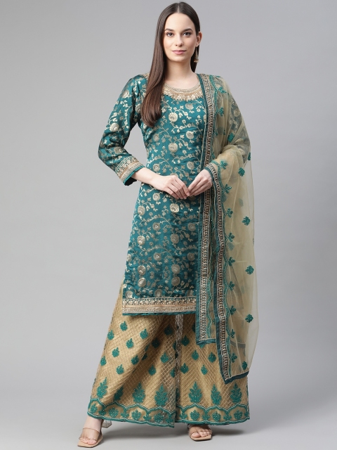 

Readiprint Fashions Blue & Gold-Toned Pure Silk Semi-Stitched Dress Material