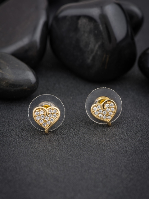 

Alankruthi Gold-Toned & White Heart Shaped Studs Earrings