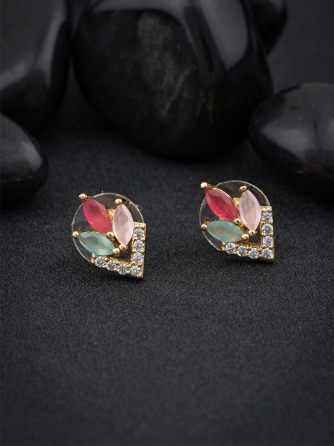 

Alankruthi Gold-Toned & Green Stone Studded Contemporary Studs Earrings