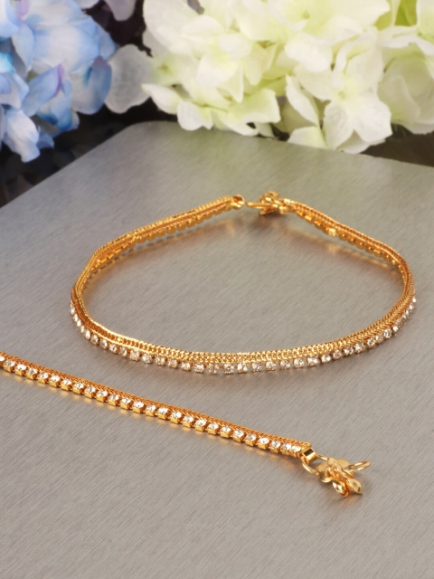 

PENNY JEWELS Set Of 2 Gold-Plated Stones-Studded Designer Anklets