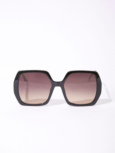 

FOREVER 21 Women Brown Lens & Black Oversized Tinted Geo UV Protected Sunglasses 37388602
