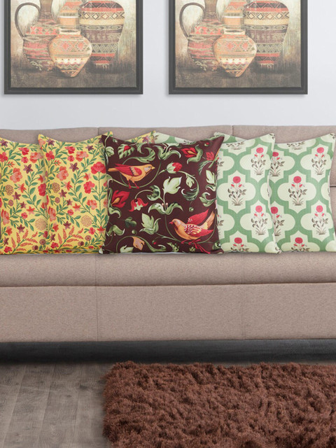 

Home Centre Yellow & Brown Set of 5 Floral Square Cushion Covers