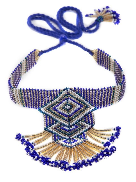 

Blisscovered Blue & White Beads Beaded Choker Necklace