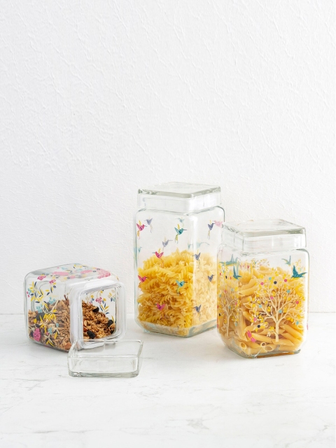 

Home Centre Set Of 3 Transparent Solid Glass Canisters
