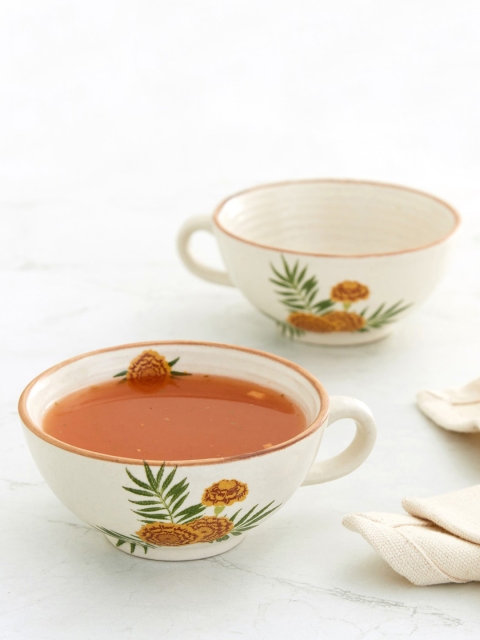 

Home Centre Set Of 2 White & Yellow Floral Printed Stoneware Soup Cup