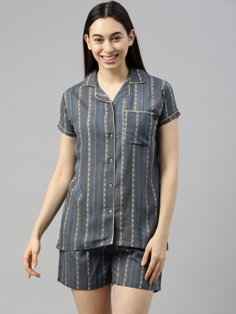 

GOLDSTROMS Women Blue & Beige Printed Night suit