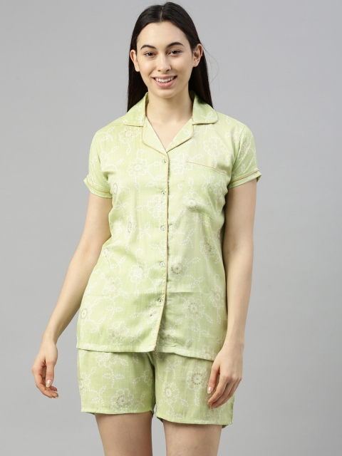 

GOLDSTROMS Women Green & White Printed 2 Pc Night Suit