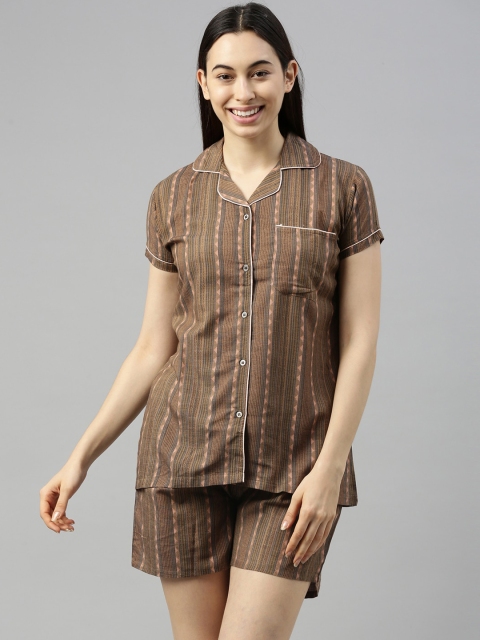 

GOLDSTROMS Women Brown & Pink Striped Night suit