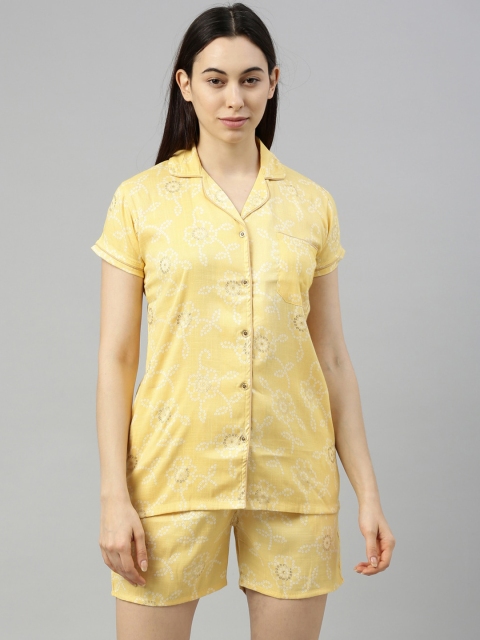 

GOLDSTROMS Women Yellow & White Printed Night suit