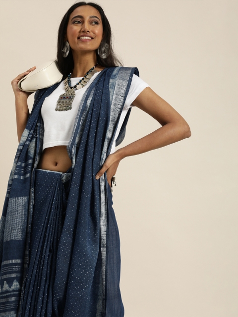 

Taavi Navy Blue & White Indigo Hand Block Print Sustainable Saree