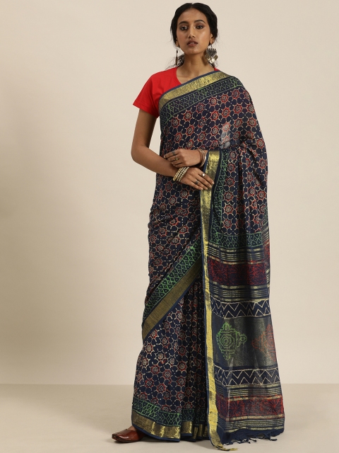 

Taavi Multicoloured Bagru Hand Block Printed Saree, Multi