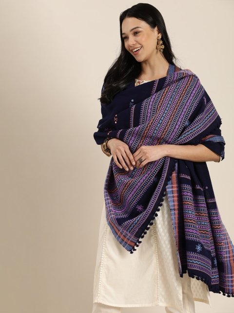 

Taavi Women Navy Blue & Lavender Bhujodi Woven Design Shawl