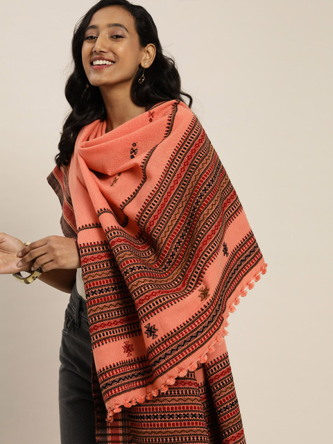 

Taavi Women Pink Woven-Design Bhujodi Shawls