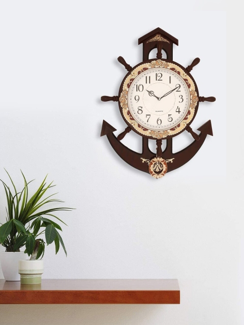 

eCraftIndia Brown & Cream-Coloured Pendulum Analogue Traditional Wooden Wall Clock