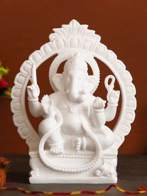 

eCraftIndia White Solid Polyresin Lord Ganesha Idol On Throne Showpiece