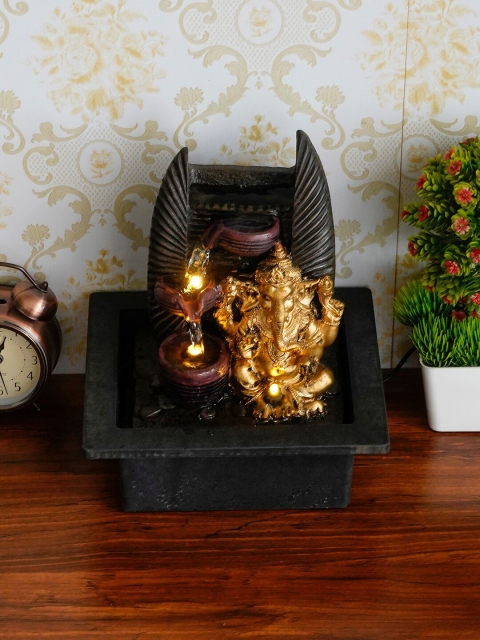 

eCraftIndia Gold-Toned & Black Lord Ganesha Water Fountain With Light