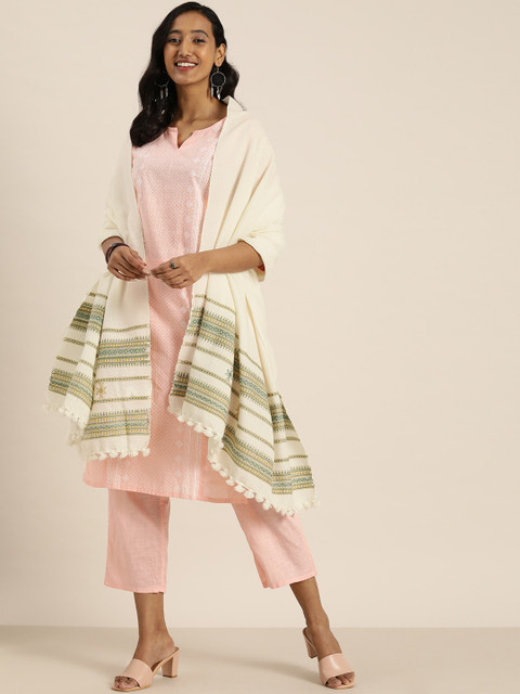 

Taavi Women White Bhujodi Woven Design Shawl