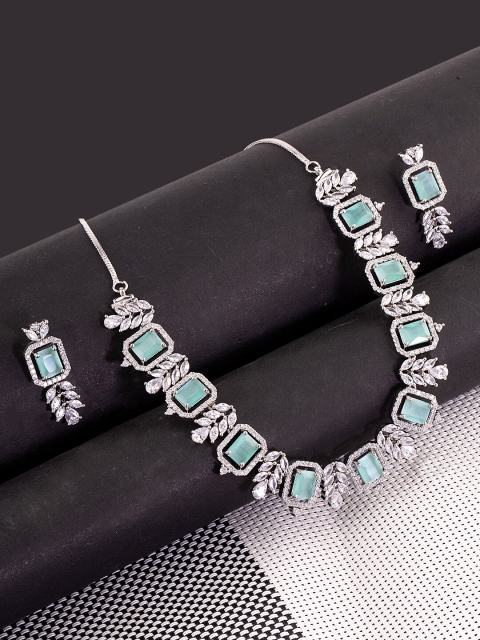 

Voylla Silver-Toned & Turquoise Blue Brass Rhodium-Plated Antique Necklace