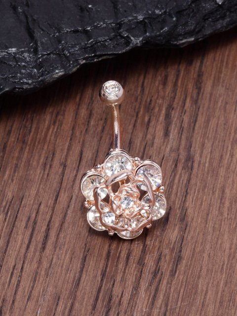 

Ferosh Rose Gold-Toned Floral Belly Button Ring