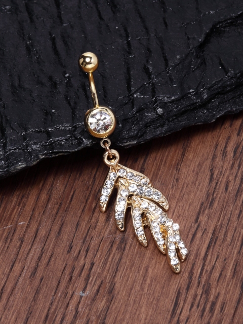 

Ferosh Gold-Toned Crystallized Leaf Belly Button Ring