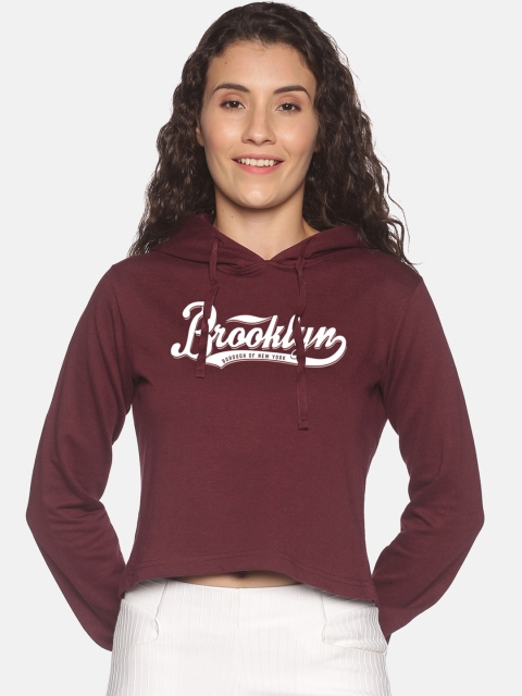

BEVERLY BLUES Women Maroon Printed Hooded Sweatshirt