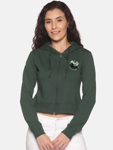

BEVERLY BLUES Women Green Hooded Sweatshirt