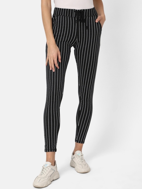

V2 Value & Variety Women Black & White Striped Track Pants