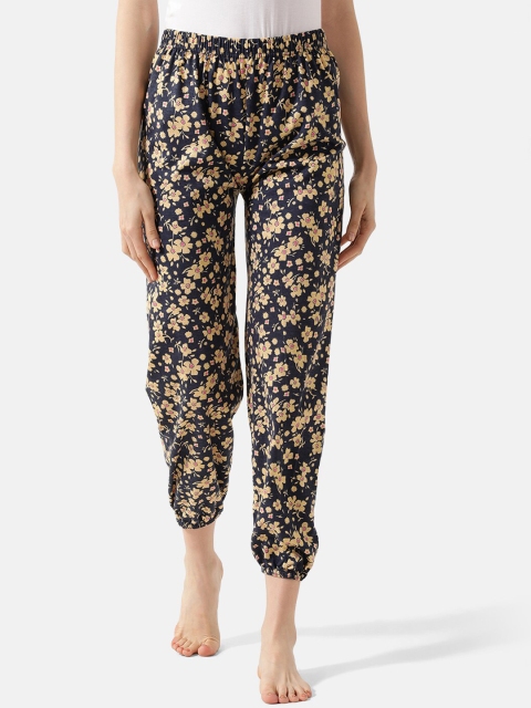 

V2 Value & Variety Women Black & Yellow Printed Joggers Lounge Pants