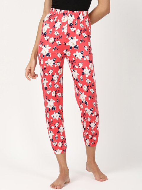 

V2 Value & Variety Women Coral-Coloured & White Floral Printed Cotton Lounge Pants
