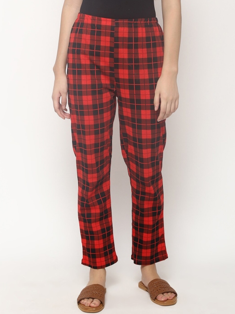 

V2 Value & Variety Women Red & Black Checked Lounge Pants