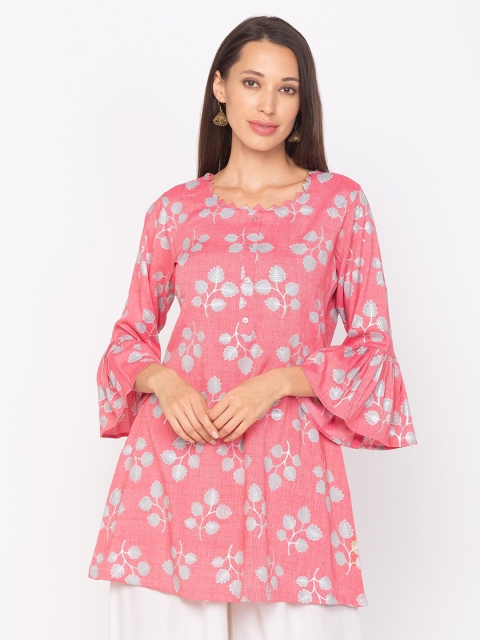 

TANKHI Pink & Grey Floral Printed Tunic