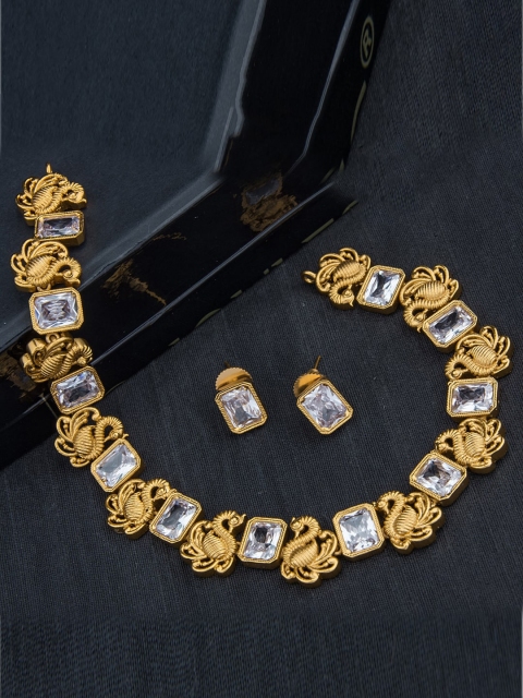 

Alankruthi Gold-Plated White Stone-Studded Temple Jewellery Set