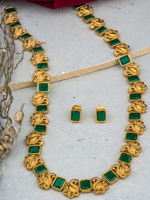 

Alankruthi Gold-Plated Green Stone-Studded Temple Jewellery Set