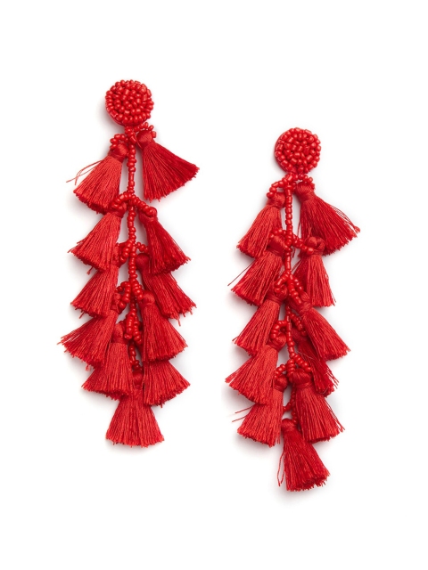 

Blisscovered Red Tasselled Drop Earrings
