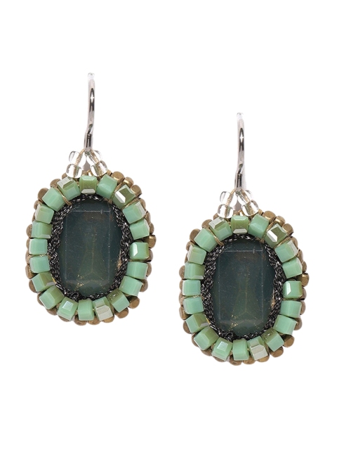 

Blisscovered Green & Gold-Toned Stone Studded Contemporary Drop Earrings