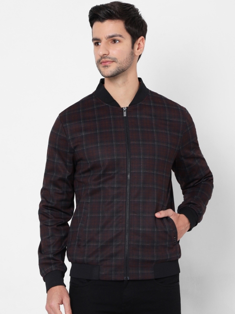 

Mufti Men Burgundy Checked Bomber Jacket