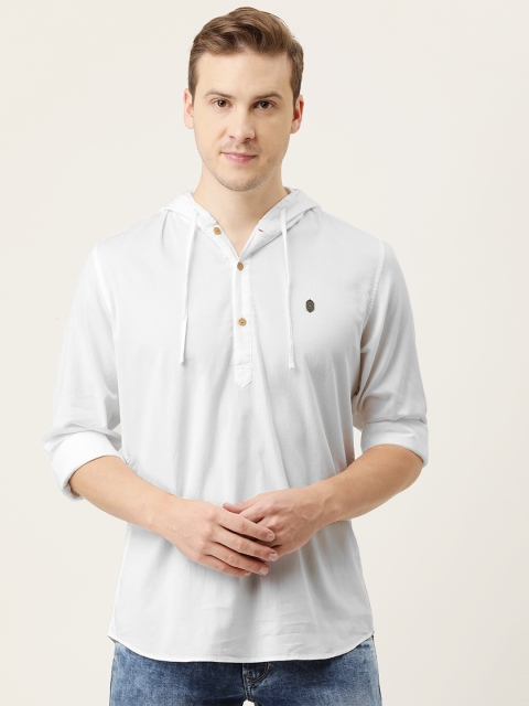 

Peter England Casuals Men White Slim Fit Solid Hooded Pure Cotton Casual Shirt