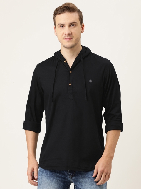 

Peter England Casuals Men Black Slim Fit Solid Hooded Pure Cotton Casual Shirt