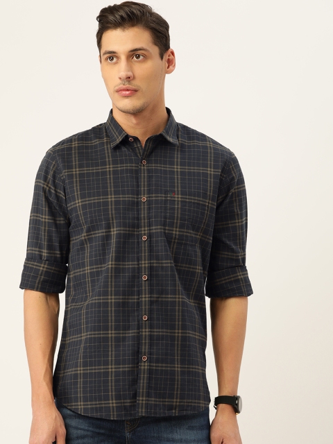 

Peter England Casuals Men Navy Blue Pure Cotton Slim Fit Checked Casual Shirt