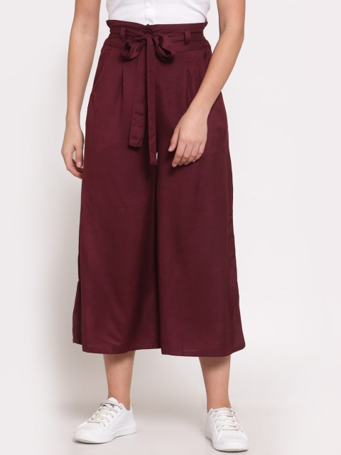 

LUCERO Women Burgundy Loose Fit High-Rise Culottes Trousers