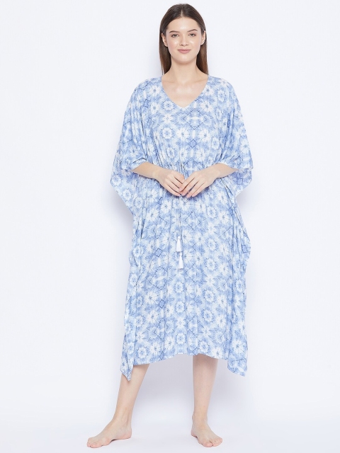 

Hypernation Blue & White Tie & Dye Printed Kaftan Nightdress