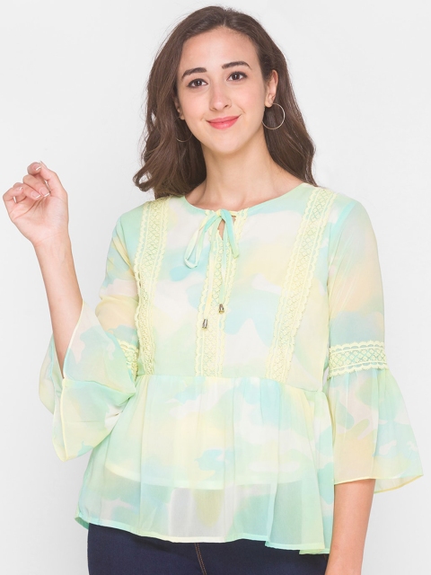 

ZOLA Yellow Geometric Tie-Up Neck A-Line Top