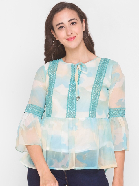 

ZOLA Green Tie-Up Neck Peplum Top