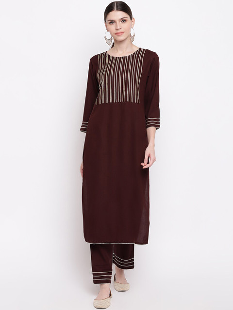

Palakh Women Maroon Striped Regular Kurta with Salwar
