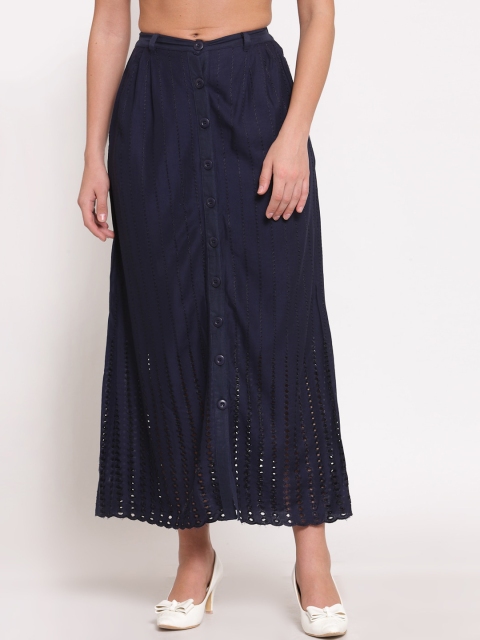 

LUCERO Women Navy Blue Solid A-Line Maxi Skirt