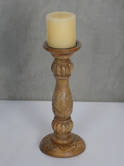 

Fos Lighting Natural Wooden Pillar Candle Stand, Brown