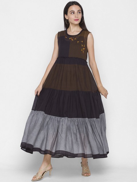 

ZOLA Brown & Black Colourblocked Maxi Dress