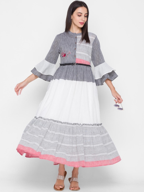 

ZOLA Grey & Pink Floral Embroidered Midi Dress