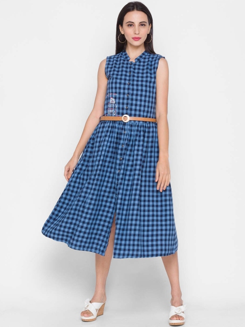 

ZOLA Blue Checked Midi Dress